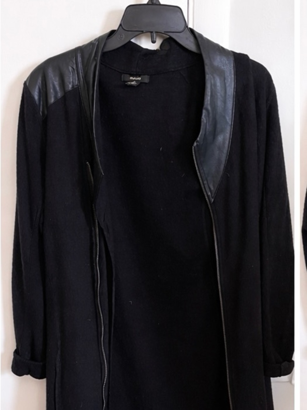 Alfani Black Trench Coat with Leather-Trim Collar